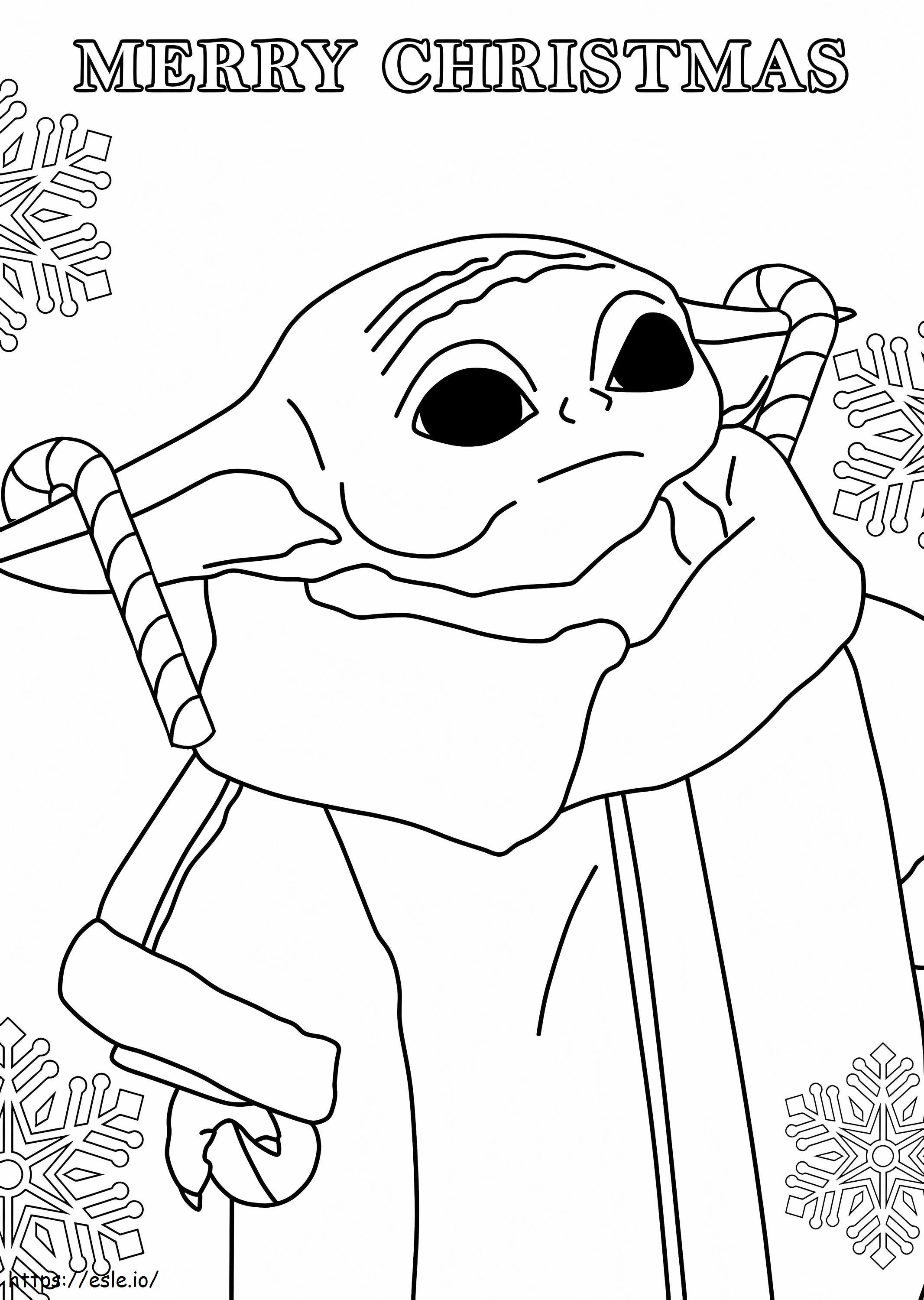 Baby yoda at christmas coloring page