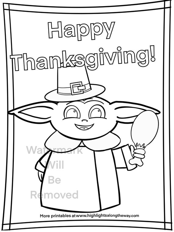 Thanksgiving turkey day baby yoda coloring sheet instant download printable homeschool teacher star wars day curriculum