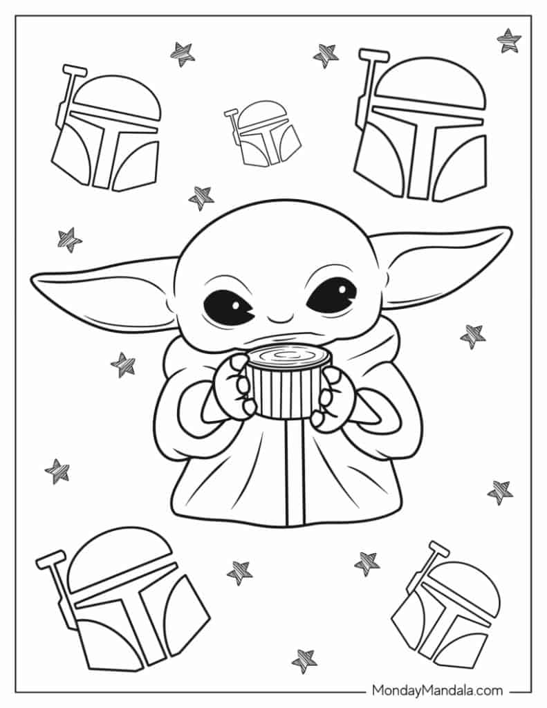 Baby yoda coloring pages free pdf printables