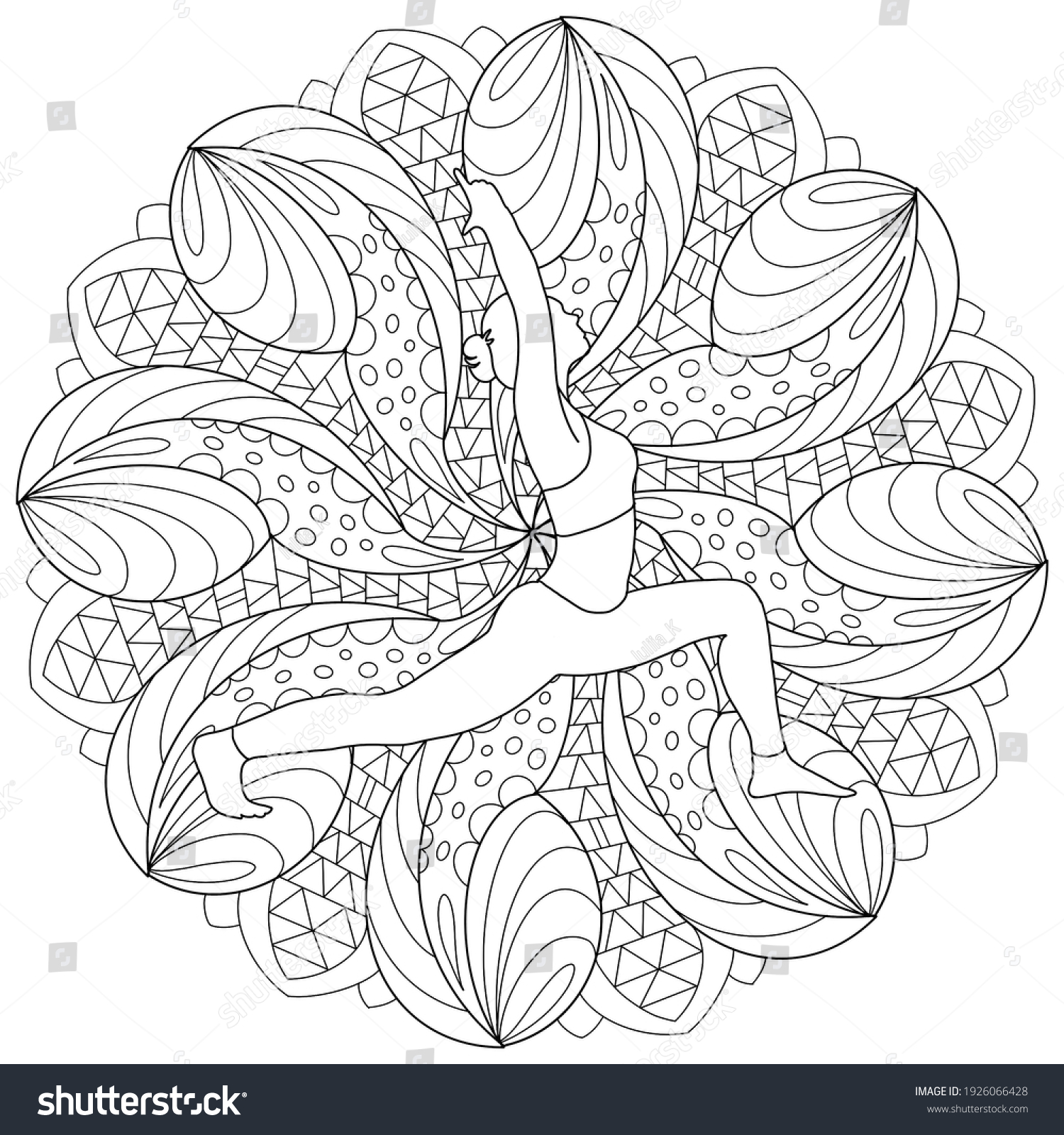 Coloring book page mandala yoga pose stock illustration