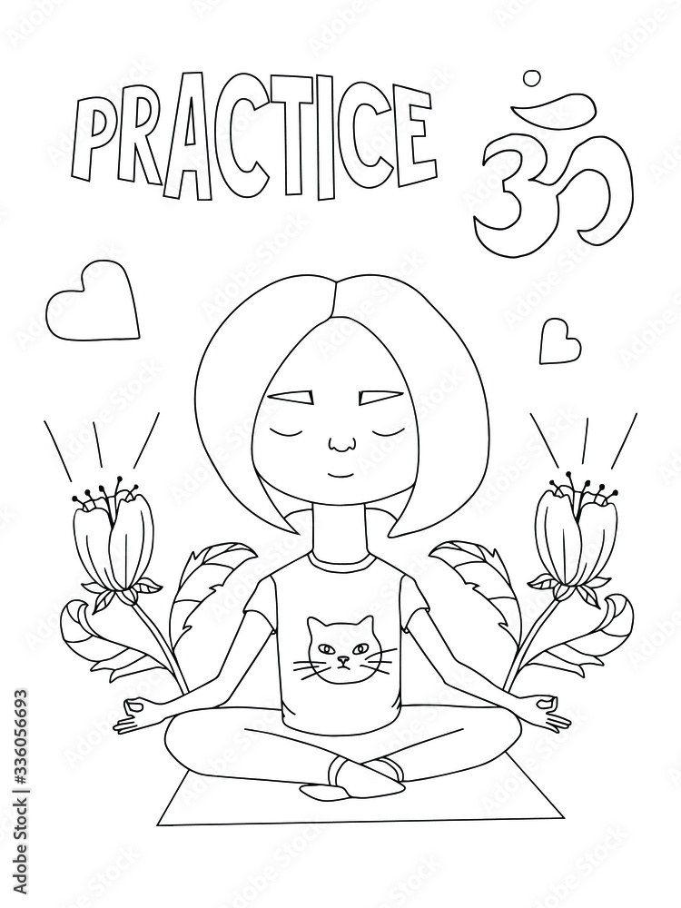 Hand painted woman in yoga poses meditation outline coloring pages for adult vector