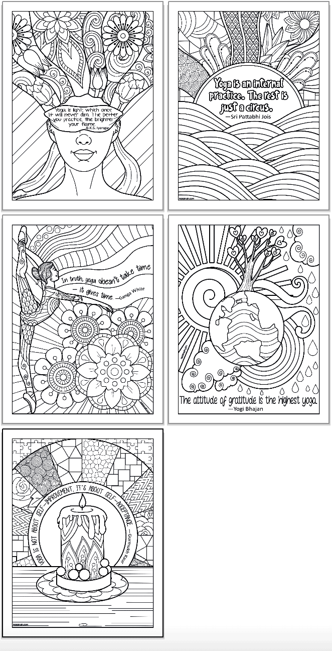 Free printable yoga quote coloring pages