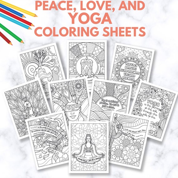 Yoga coloring pages yoga coloring book for adults instant download mandala coloring yoga gift yoga party