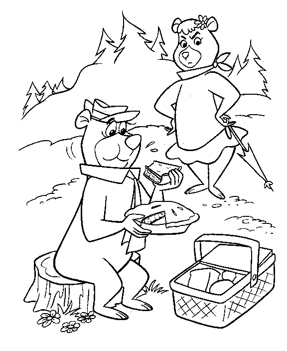 Yogi bear and cindy coloring page