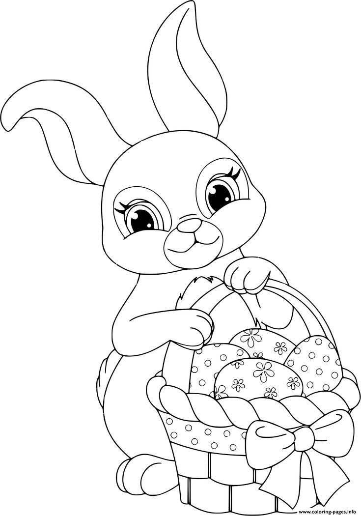 Print easter rabbit with basket and eggs coloring pages easter bunny colouring bunny coloring pages easter coloring sheets