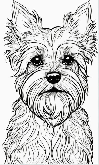 Clean coloring book page of a yorkshire terrier a tiny yorkshire terrier with a dainty bow