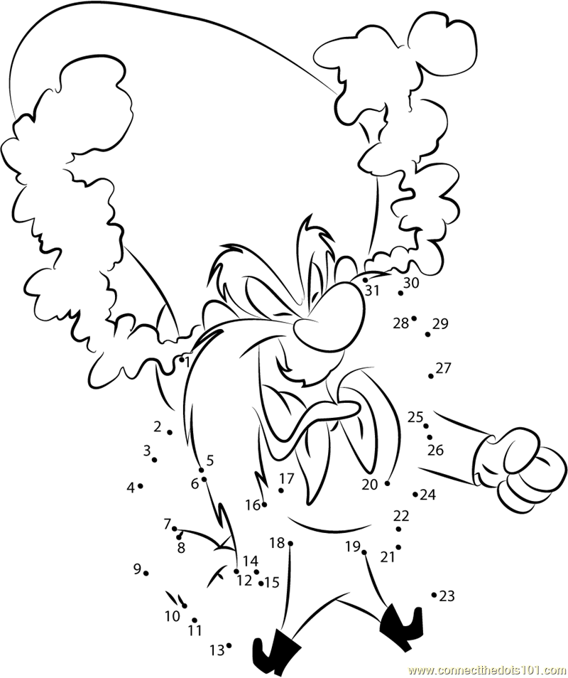 Uncontrollable yosemite sam dot to dot printable worksheet