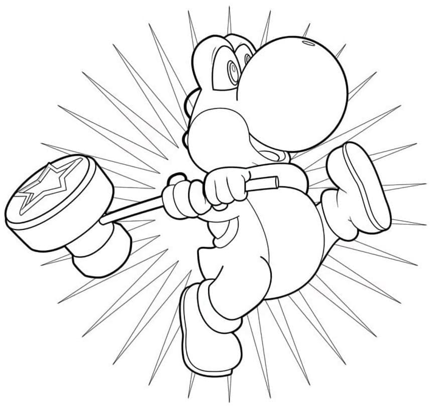 Yoshi with a hammer coloring page