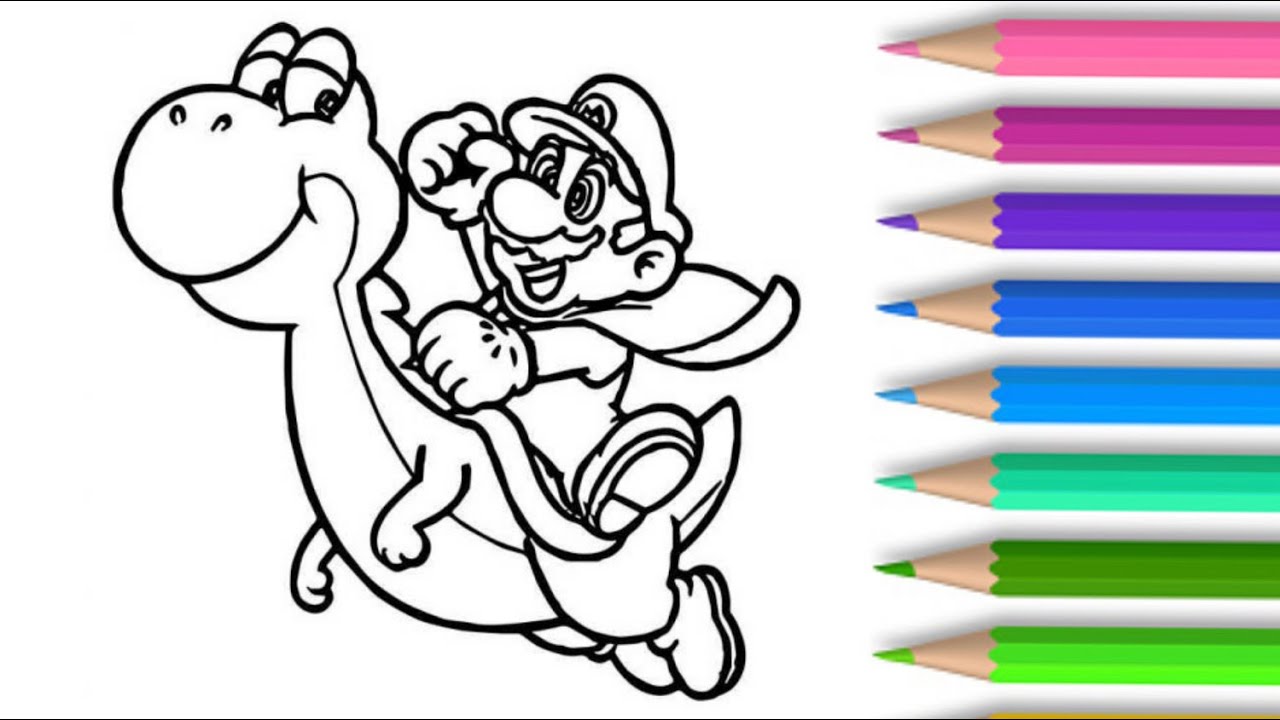 Ario and yoshi coloring page y coloring art education coloring ario