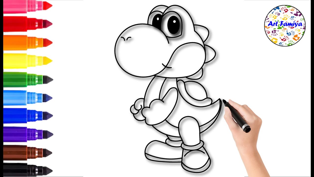 How to draw yoshi easy drawings step by step super mario bros coloring book cartoon characters