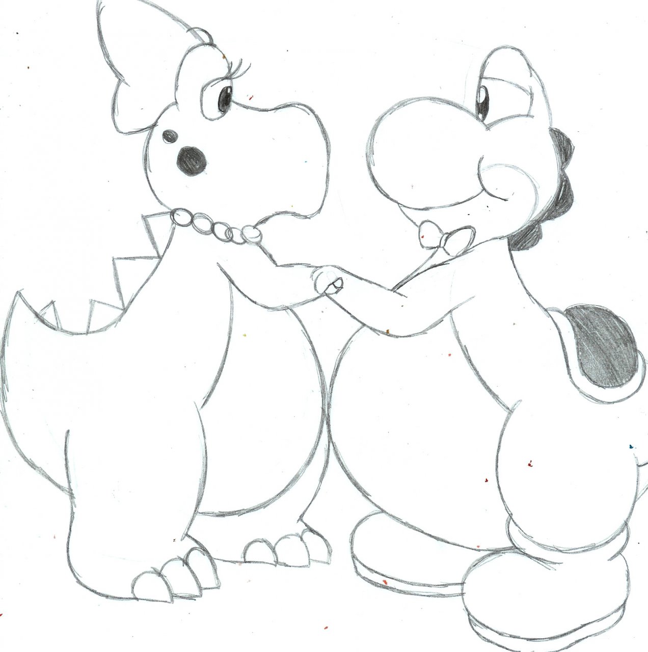 Chubby yoshi and birdo by bunearyk