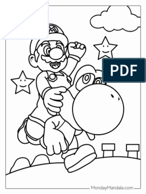 Yoshi and mario coloring in for kids pdf