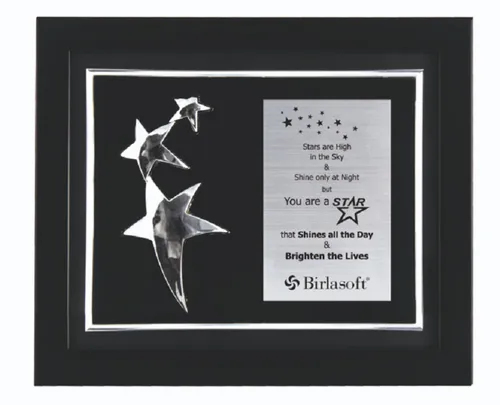 Three star wooden memento trophy at rs wooden momento in bengaluru id
