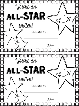 Writing award certificate by grace over grades tpt