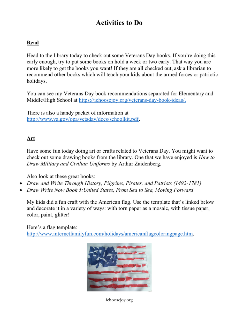 Veterans day activity guide lapbook and coloring pages