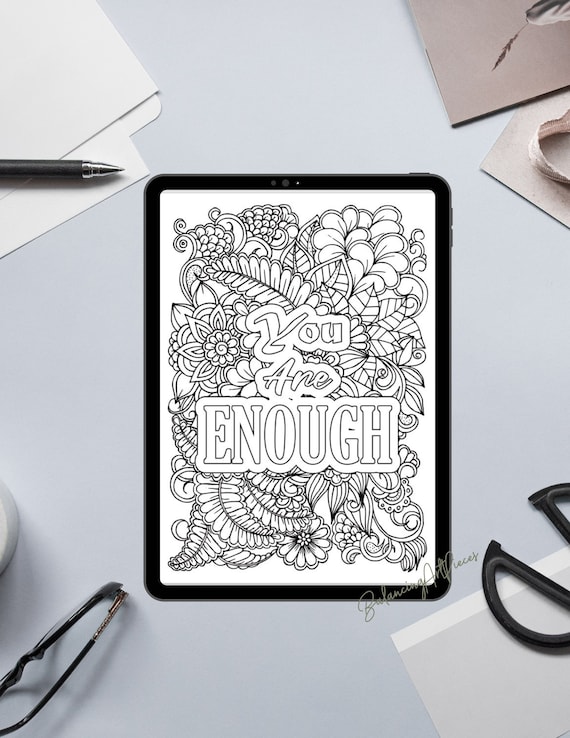 You are enough coloring pages printable self care adult coloring pages high resolution digital downloads