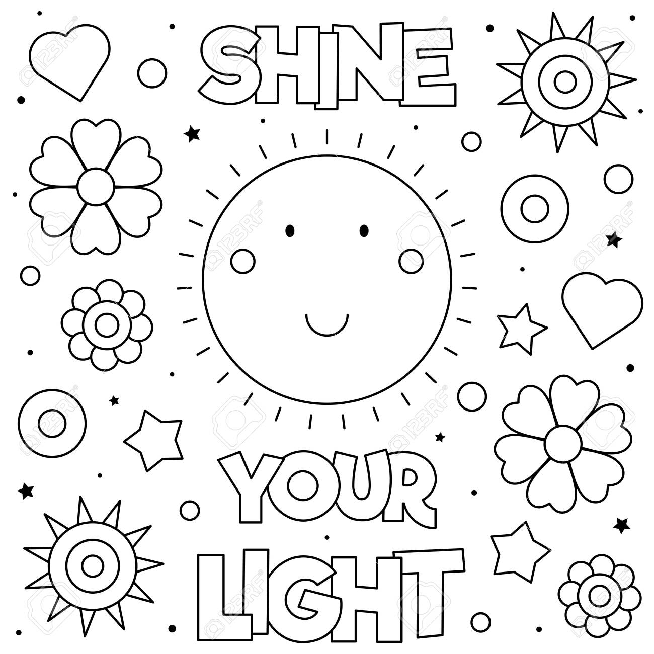 Shine your light coloring page black and white vector illustration royalty free svg cliparts vectors and stock illustration image
