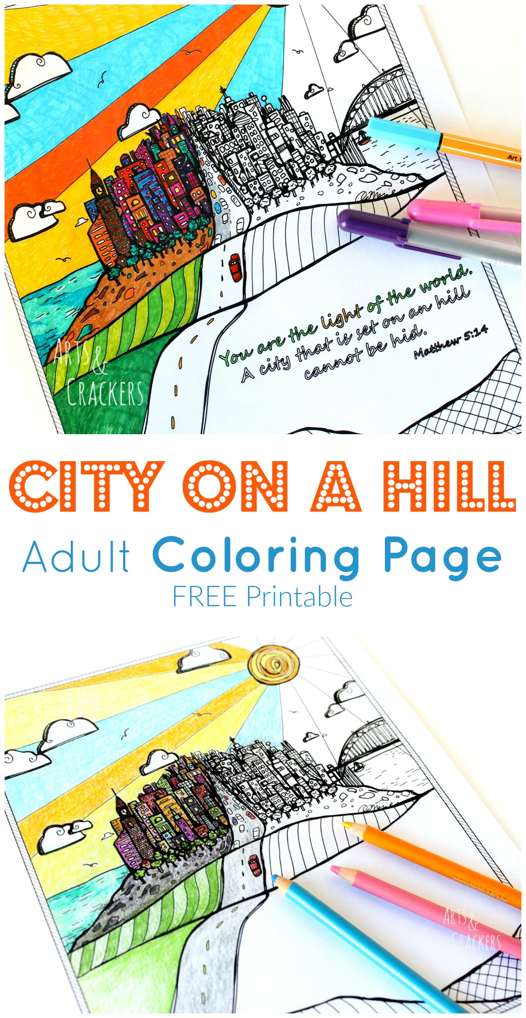 City on a hill adult coloring page