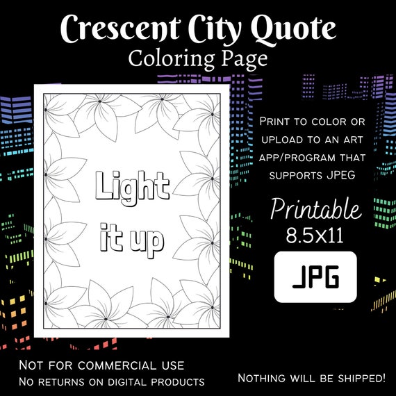 Bryce quinlan coloring page quote light it up quote crescent city coloring page for adults coloring books for adults sjm quote