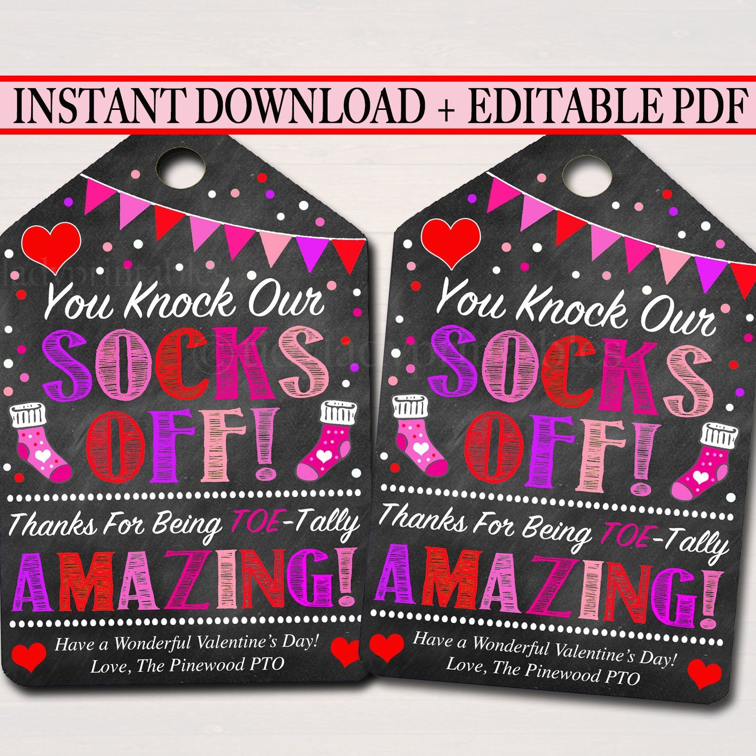 Valentines sock gift tags staff