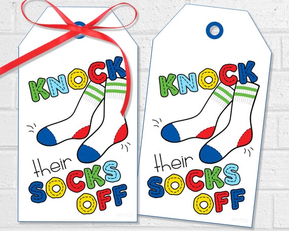 Knock their socks off good luck tags printable socks favor tags or stickers cheer squad or poms dance team treat tags