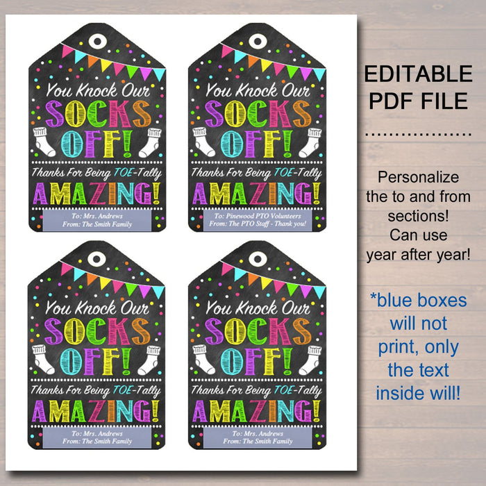Teacher appreciation gift tag knock our socks off printable â printables