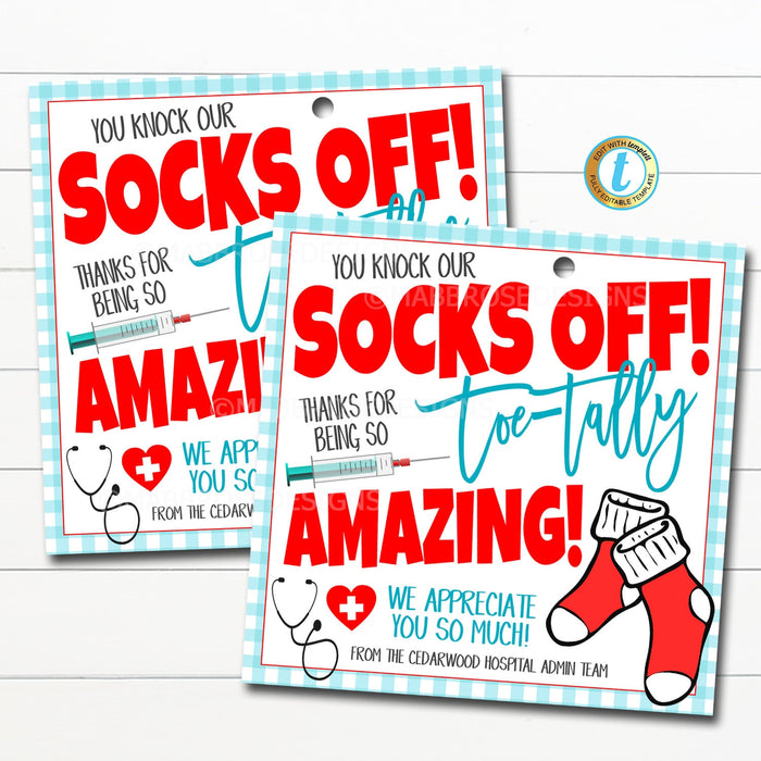 Nurse appreciation sock gift tags fuzzy socks mani pedi toe