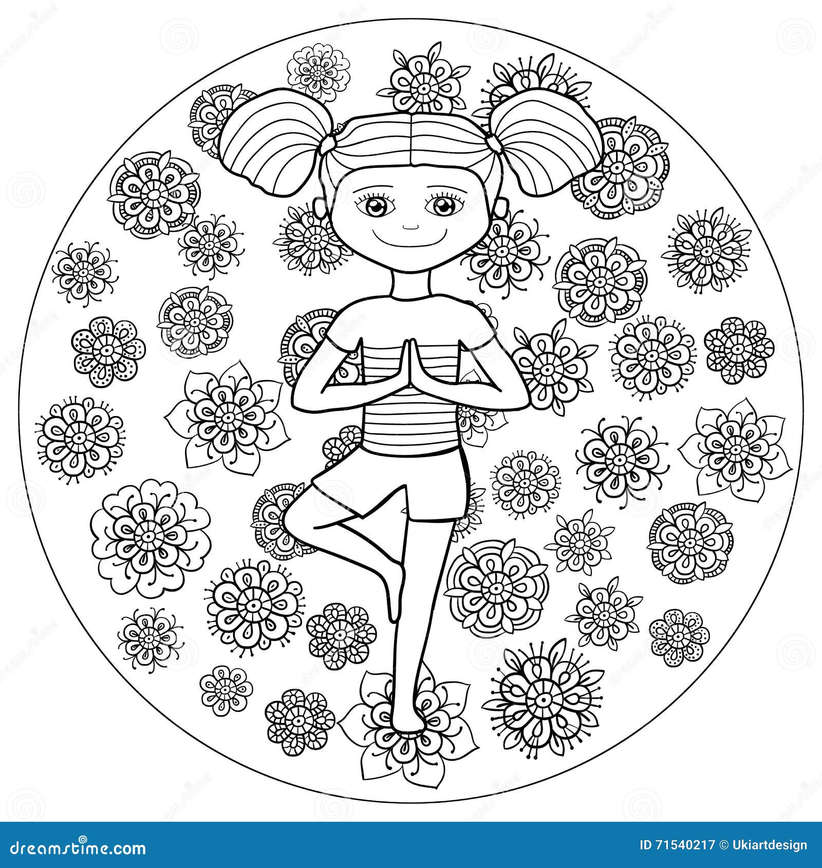 Adult coloring page young girl in tree yoga pose stock vector