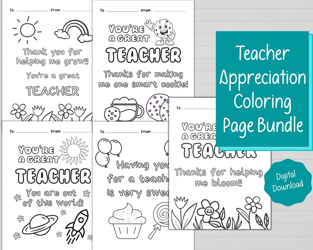 Printable teacher appreciation coloring pages end of year teacher gift best teacher note teacher appreciation gift