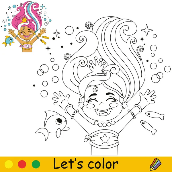 Cute little mermaid look beautiful butterflies coloring book page colorful stock vector by alinart