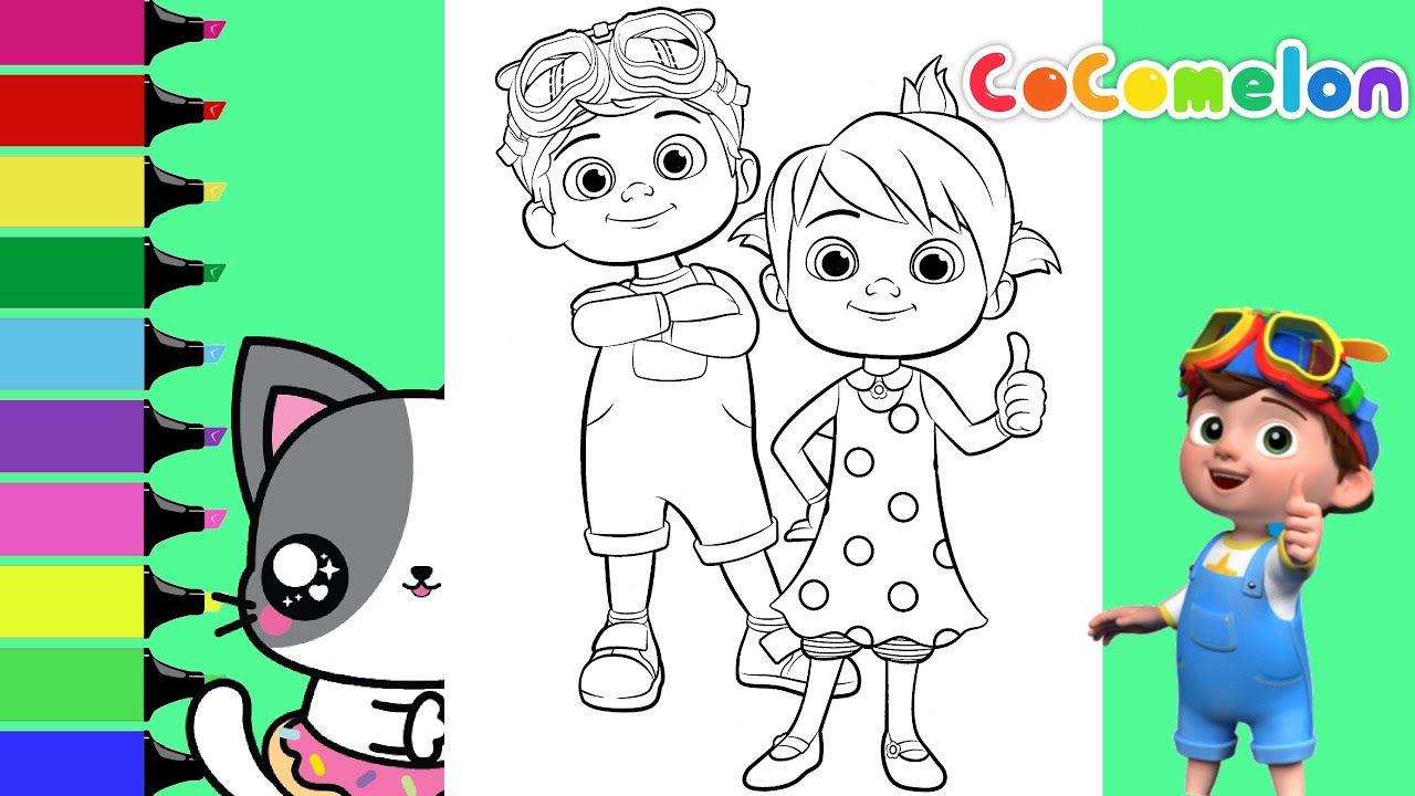 Coloring cocoelon toto and yoyo coloring book page sprinkled donuts jr