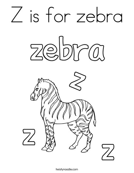 Z is for zebra coloring page