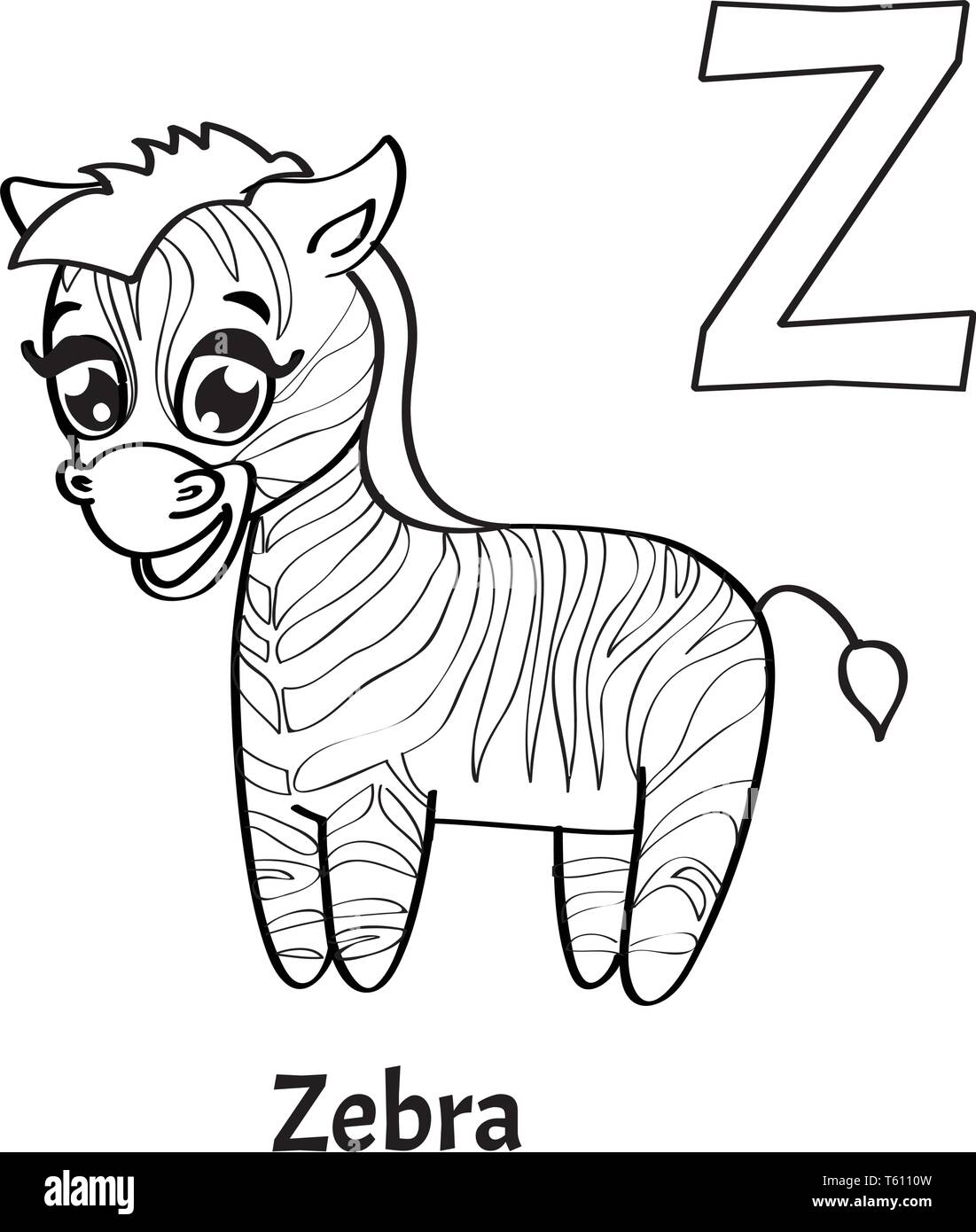 Vector alphabet letter z coloring page zebra stock vector image art