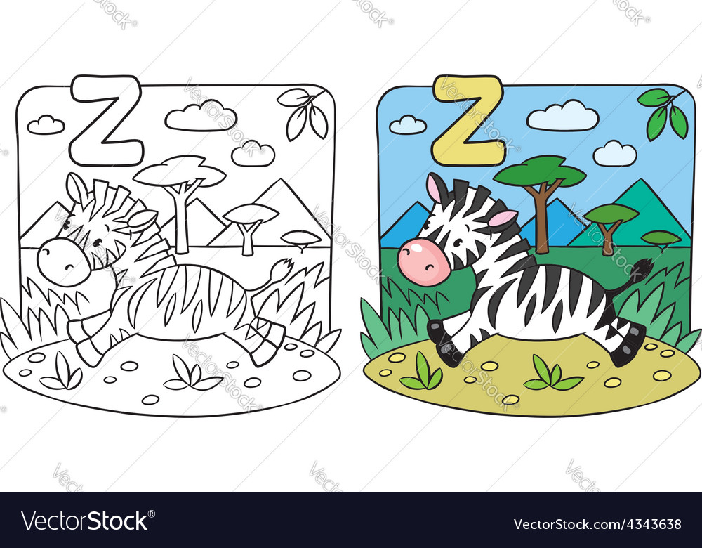 Little zebra coloring book alphabet z royalty free vector