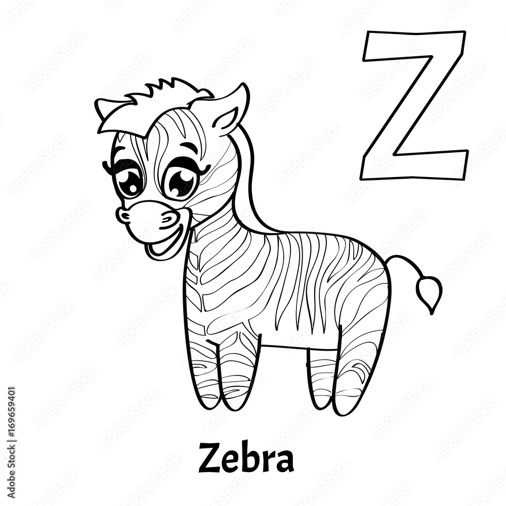 Vector alphabet letter z coloring page zebra vector
