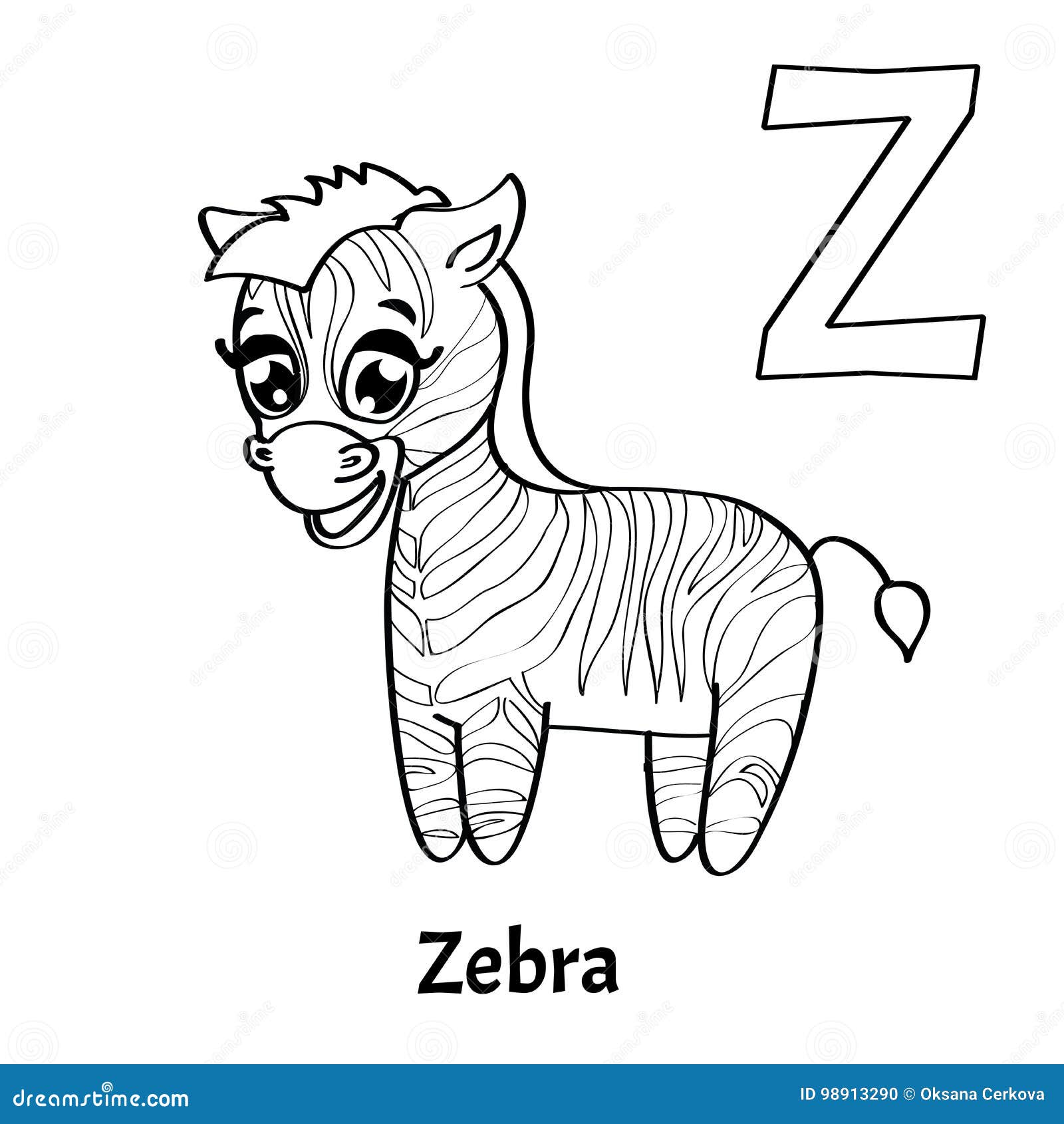 Vector alphabet letter z coloring page zebra stock vector
