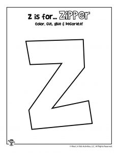 Letter z worksheets crafts woo jr kids activities childrens publishing