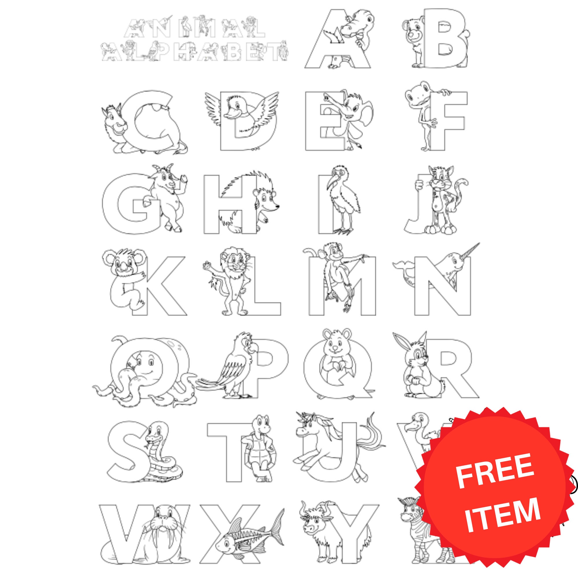 Coloring pages animal alphabet for coloring zoo animals just press print learn with cute animals instant download printable