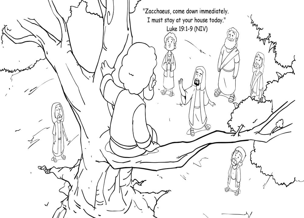 Jesus and zacchaeus bible coloring page