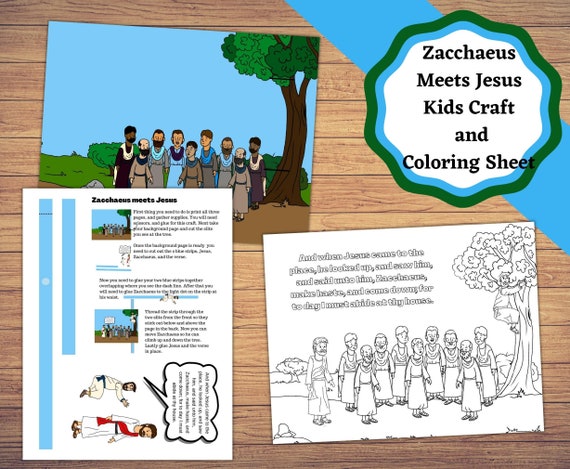 Printable zacchaeus meets jesus church craft and coloring sheet