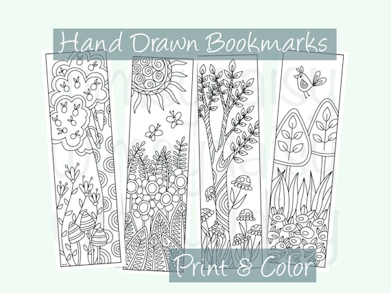 Printable bookmarks tangled forest bookmarks to color trees plants nature hand drawn bookmarks adult coloring printables