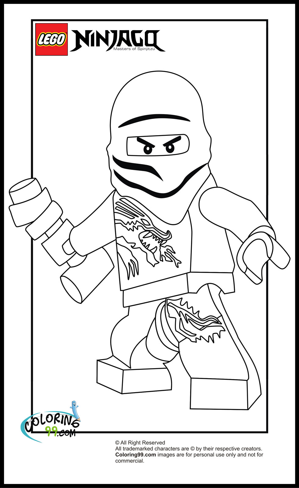 Lego ninjago zane coloring pages team colors