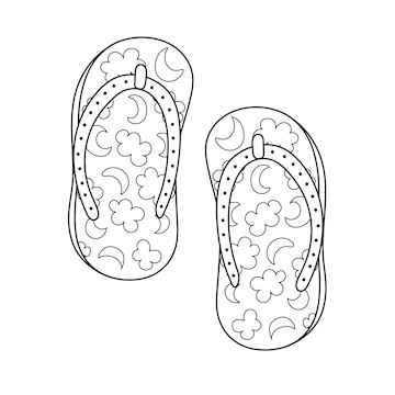Doodle flip flop zapatos para colorear pãgina par zapatillas de verano imprimir zapatos dibujados a mano en contorno vector premium