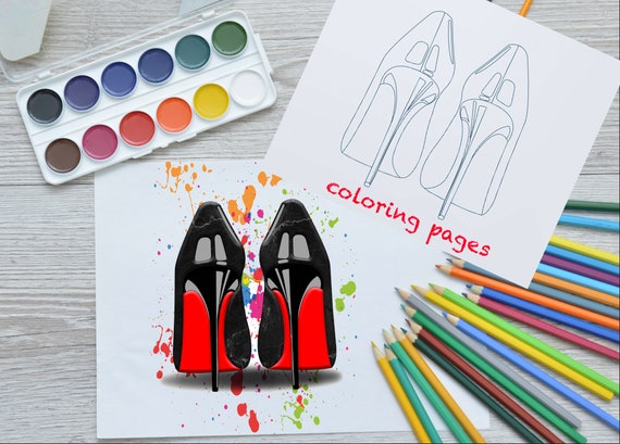 Plantilla para colorear de zapatos imprimibles dibujos para colorear de zapatos zapatos para colorear impresiones de navidad regalo de navidad diy tacones altos para imprimir