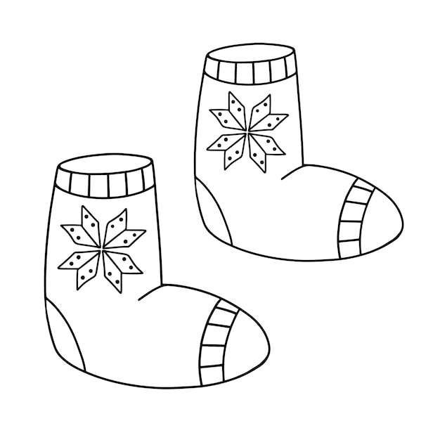Zapatos de fieltro en el tilo doodle zapatos cãlidos de invierno valenki zapatos tradicional rusos ilustraciãn vectorial dibujada a mano diseão para imprimir cartel de pegatinas publicitarias tilo candinavo vector premium