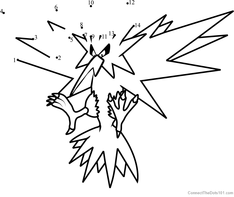 Pokemon zapdos dot to dot printable worksheet