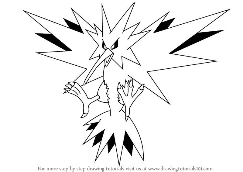 Learn how to draw zapdos from pokemon pokemon step by step zapdos pokemon drawings