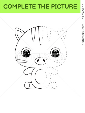 Plete drawn picture of cute zebra coloring