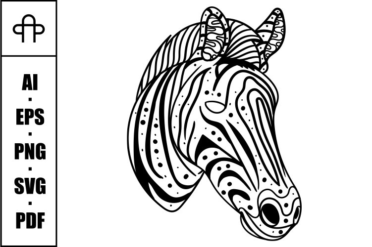 Zebra head side position mandala zentangle coloring page