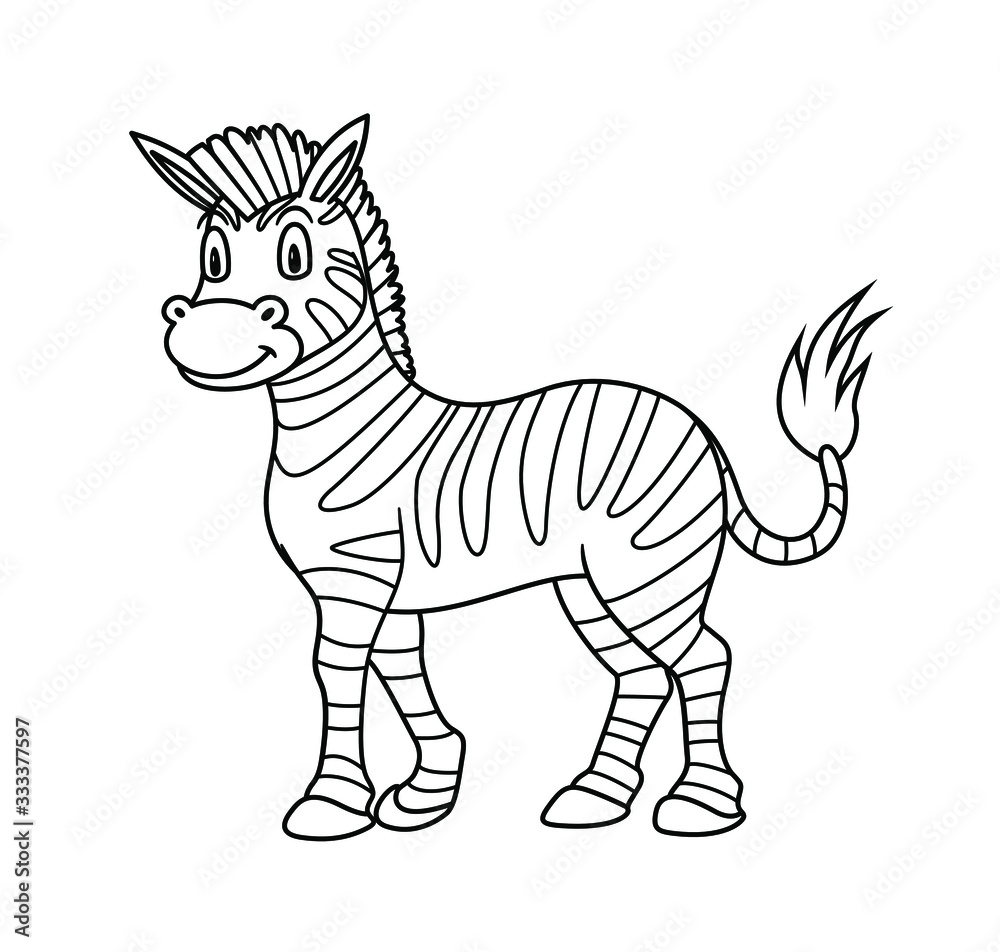 Cartoon animal zebra vector illustration for pre school education kindergarten and kids and children coloring page and books zoo topic with smiling happy face friendly african striped horse vector